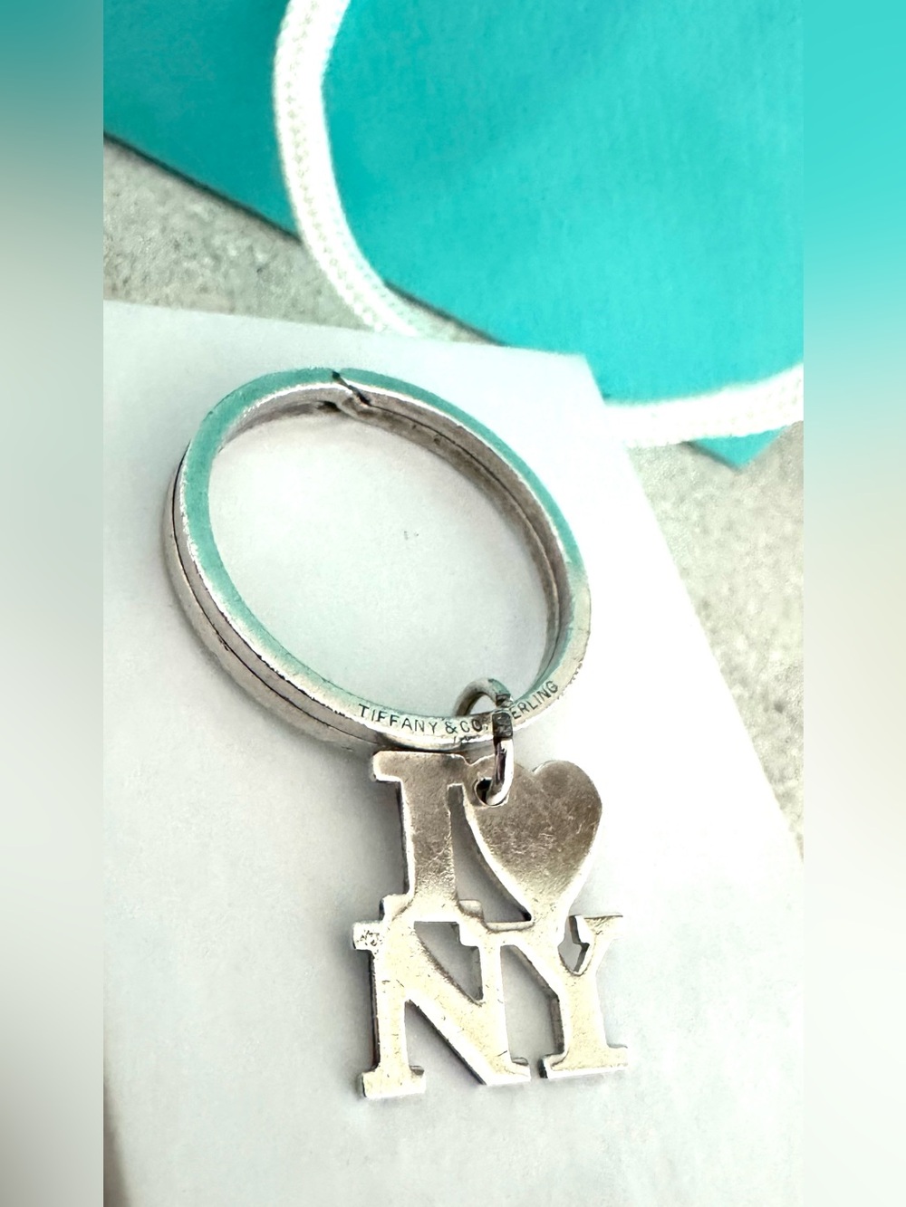 TIFFANY & CO. Sterling Silver I Love NY Key Ring Retired Keychain